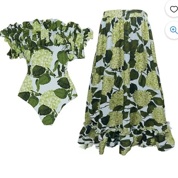 One Piece Swimsuit with Beach Cover up Wrap Skirt Sarong Retro Floral Print new - Picture 1 of 9